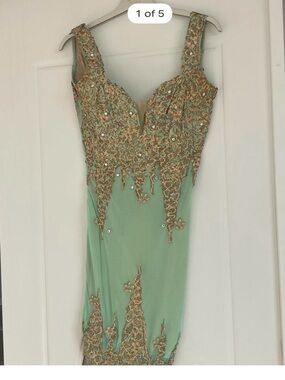 Embellished Mint Green Strapless Evening Dress
